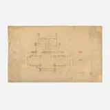 Frank Lloyd Wright, Plan drawing for the E.P. Irving House, Decatur, Illinois, 1909, pencil and watercolor on paper
