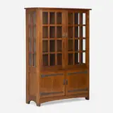 China cabinet, model 729 by L. & J.G. Stickley, c. 1913, oak, glass, copper, sold Oct 2025
