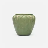 Vase with tobacco flowers and leaves by Ruth Erickson for Grueby Faience Company, sold Oct 2025