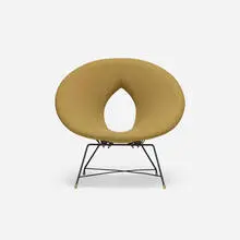 attribution Augusto Bozzi, lounge chair, c. 1950, upholstery, enameled steel, brass, rubber