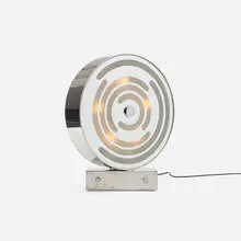 Sunlight table lamp by Innocente Gandini, c. 1970, chrome-plated steel, mirrored and frosted glass, aluminum, sold Jul 2017