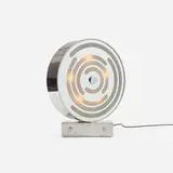 Innocente Gandini, Sunlight table lamp, c. 1970, chrome-plated steel, mirrored and frosted glass, aluminum