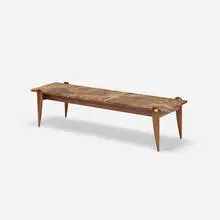 Gio Ponti, coffee table, c. 1957, travertine, walnut