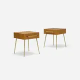 nightstands, pair by T. H. Robsjohn-Gibbings, 1953, bleached walnut, brass, cane, sold Jul 2017