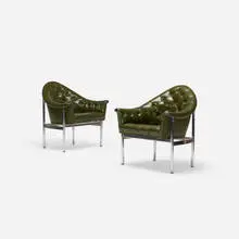 lounge chairs, pair by Milo Baughman, c. 1975, vinyl, chrome-plated steel, sold Jul 2017