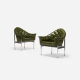 Milo Baughman, lounge chairs, pair, c. 1975, vinyl, chrome-plated steel