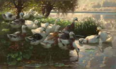 Alexander Koester, Enten am Seeufer, Um 1909, Öl auf Leinwand