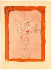 Paul Klee, Ein Genius serviert ein kleines Frühstück, 1920, Lithografie, vom Künstler aquarelliert, auf Papier