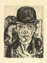 Max Beckmann, Selbstbildnis mit steifem Hut, 1921, Kaltnadel auf BSB-Bütten