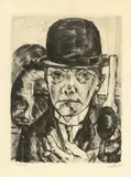Max Beckmann, Selbstbildnis mit steifem Hut, 1921, Kaltnadel auf BSB-Bütten