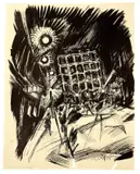 Ludwig Meidner, Straße bei Nacht II, 1913, Tuschfeder und -pinsel und Deckweiß auf Karton