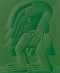 Horst Antes, Grüne Figur II (Blumebild), 1969, Aquatec auf Leinwand