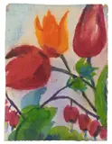 Emil Nolde, Rote Tulpen und Tränende Herzen, Um 1948, Aquarell auf Bütten