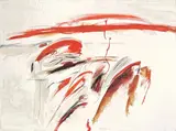 Peter Brüning, Komposition 21/63, 1963, Öl und Kreide auf Leinwand. Doubliert