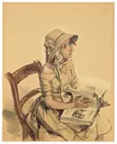 Adolph von Menzel, Tochter des Justizministers Maercker, 1848, Aquarell und Deckfarbe über Bleistift auf leichtem Karton (Prägestempel: Bristol Paper)