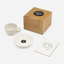 Marlene McCarty, Election Year Coffee, set of two, 1992, ceramic, printed sticker
