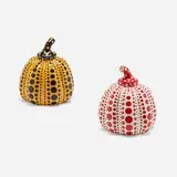 Pumpkins, set of two by Yayoi Kusama, 2015, lacquered resin, sold Jun 2023