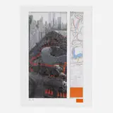 Christo, The Gates XXXVII, 2004, offset lithograph in colors, fabric swatch