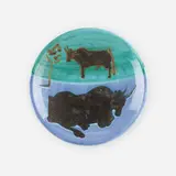 Toros plate by Pablo Picasso, 1952, white earthenware with engobes and oxidized paraffin decoration and enamel, sold Jun 2023