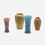 Collection of four Double Vellum/Decorated Mat floral vases by Catherine Covalenco for Rookwood Pottery, sold Oct 2025