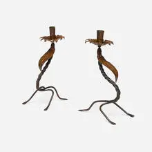 Marie Zimmermann, Candlesticks, pair, c. 1925, handwrought copper, wrought iron