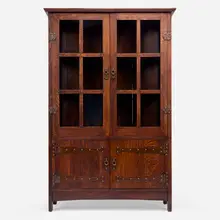Gustav Stickley, Important and Early china cabinet, c. 1901-02, oak, handwrought copper, glass