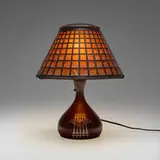 Heintz Art Metal Shop, Lattice overlay desk lamp with butterfly