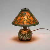 Poppy overlay desk lamp by Heintz Art Metal Shop, c. 1915, bronze, sterling silver, mica, sold Jun 2025