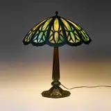 Bradley & Hubbard, Overlay table lamp, c. 1915, copper, slag glass