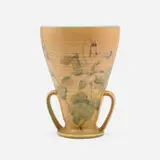 John Wesley Pullman for Rookwood Pottery, Double Vellum/Decorated Mat vase with columbine, 1929, glazed porcelain
