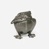 Joseph Reinemann, Jugendstil grotesque bird novelty inkwell, c. 1900, pewter over glazed porcelain