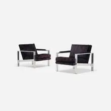 lounge chairs, pair by Milo Baughman, c. 1965, aluminum, upholstery, sold Jul 2017