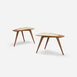 Vladimir Kagan, occasional tables, pair, c. 1955, walnut, marble