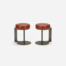 Modernist, stools, pair, c. 1990, enameled steel, leather