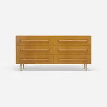 cabinet by T. H. Robsjohn-Gibbings, 1953, bleached walnut, brass, cane, sold Jul 2017