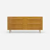 cabinet by T. H. Robsjohn-Gibbings, 1953, bleached walnut, brass, cane, sold Jul 2017