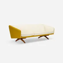 Illum Wikkelsø, sofa, c. 1960, upholstery, stained oak