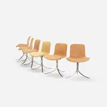 Poul Kjaerholm, PK 9 chairs, set of six, 1960 / 2002, chrome-plated steel, leather