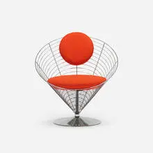 Cone chair by Verner Panton, 1958 / 1990, chrome-plated steel, upholstery, sold Jul 2017