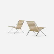 Poul Kjaerholm, PK 25 chairs, pair, 1951 / 2001, chrome-plated steel, cord