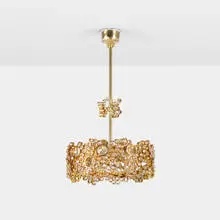 Palwa, hanging lamp, c. 1970, gold-plated brass, crystal, glass