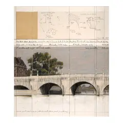 Christo, The Pont Neuf, Wrapped (120A & 120B), 1985, 120A: ink, charcoal, fabric collage and paper collage on paper laid on board