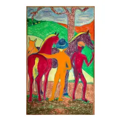 Bob Thompson, Horseman of the Queen of Sheba, 1966, pastel and crayon on paper laid on canvas