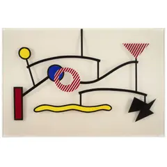 Suspended Mobile by Roy Lichtenstein, 1990, screenprint on polyester monofilament fabric stretched over rectangular frame with concave interior, offered May 2026