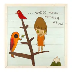 Yoshitomo Nara, ...Words Mean Nothing at All, 2012, acrylic on wood, in artist's frame