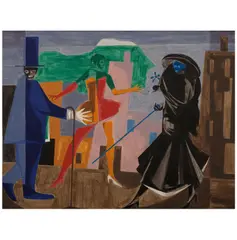 Jacob Lawrence, Two Comedians and a Dancer, 1958, tempera on hardboard