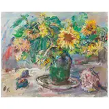 Oskar Kokoschka, Stillleben mit Sonnenblumen und Faunskopf (Still Life with Sunflowers and Faun's Head), 1964, oil on canvas