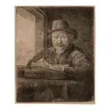 Rembrandt Harmensz van Rijn, Self-Portrait Etching at a Window (Bartsch, Hollstein 22, Hind 229, New Hollstein 240), 1648, Etching and drypoint laid paper with partial indecipherable watermark, New Hollstein's eighth state (of 9)