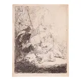 Rembrandt Harmensz van Rijn, The Small Lion Hunt with Two Lions (Bartsch, Hollstein 115, Hind 18, New Hollstein 28), c. 1629, Etching on laid paper with indistinct watermark, New Hollstein's second (final) state