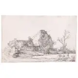Rembrandt Harmensz van Rijn, Cottages and Farm Buildings with a Man Sketching (Bartsch, Hollstein 219, Hind 213, New Hollstein 201)